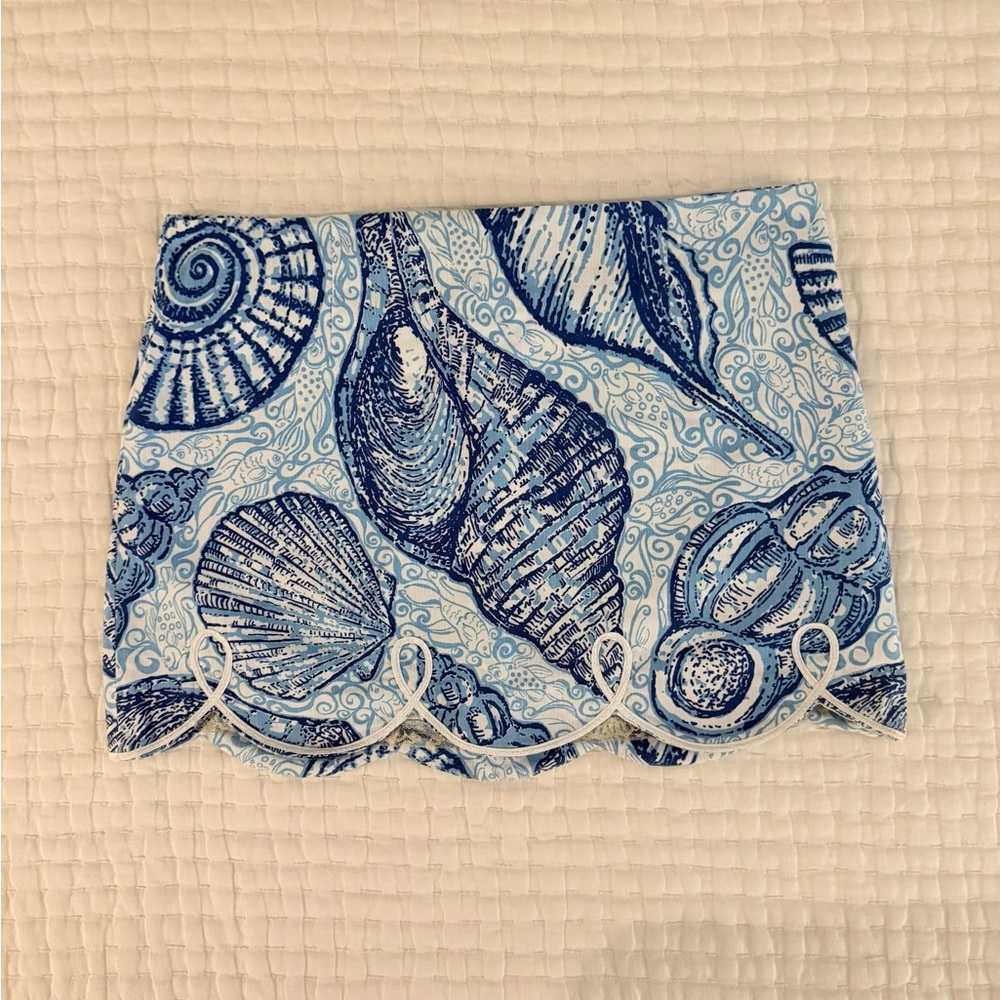 Lily Pulitzer Blue and White Seashell Print Skirt